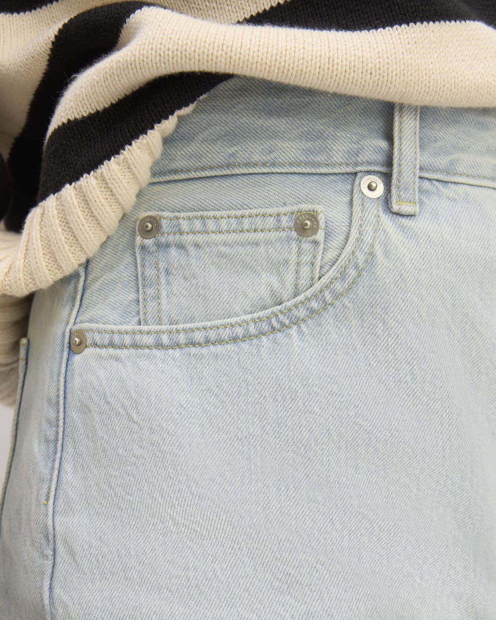 The A-Line Denim Short in Spring Blue — detail view