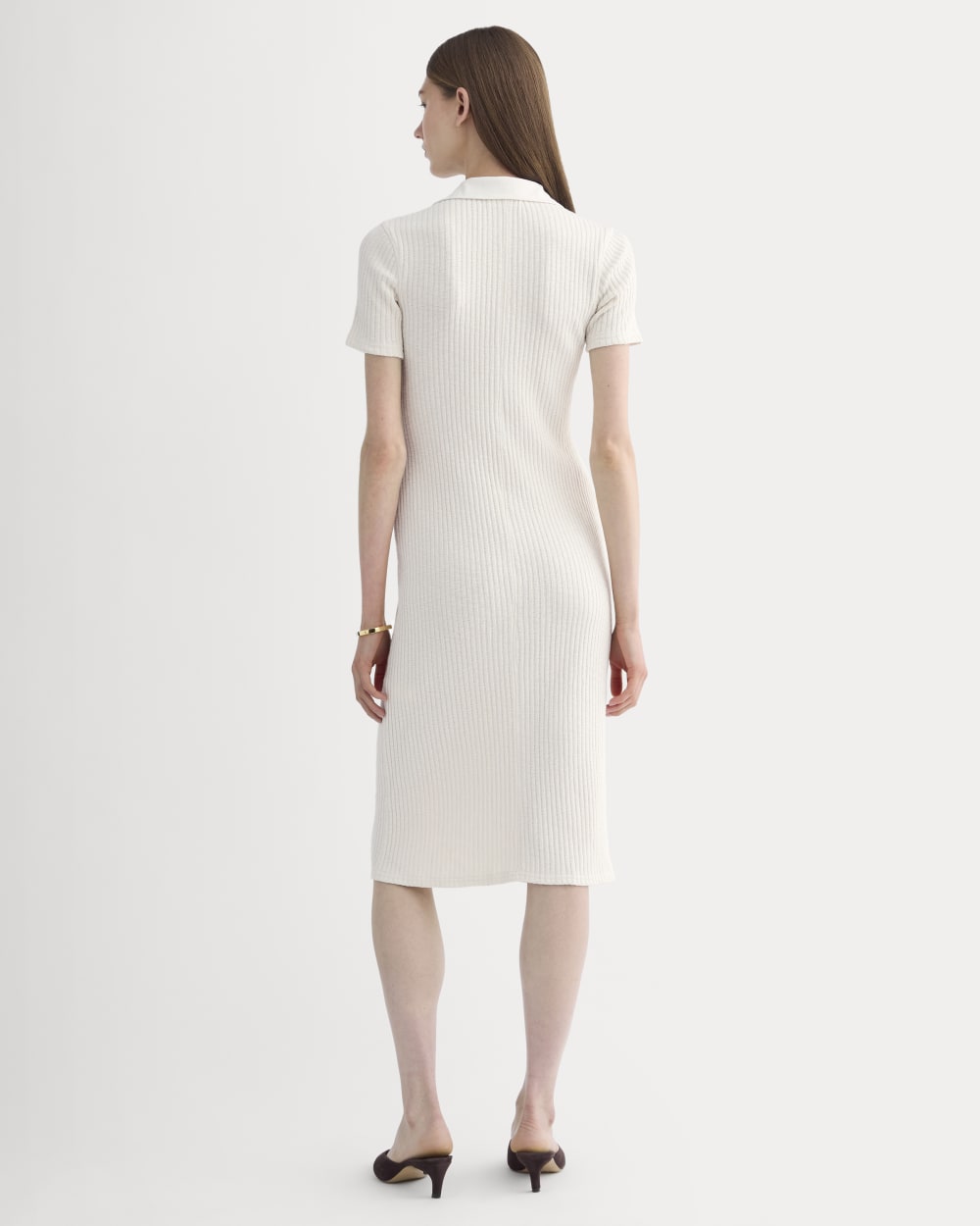 The Cozy Rib Polo Dress in Bone — detail view