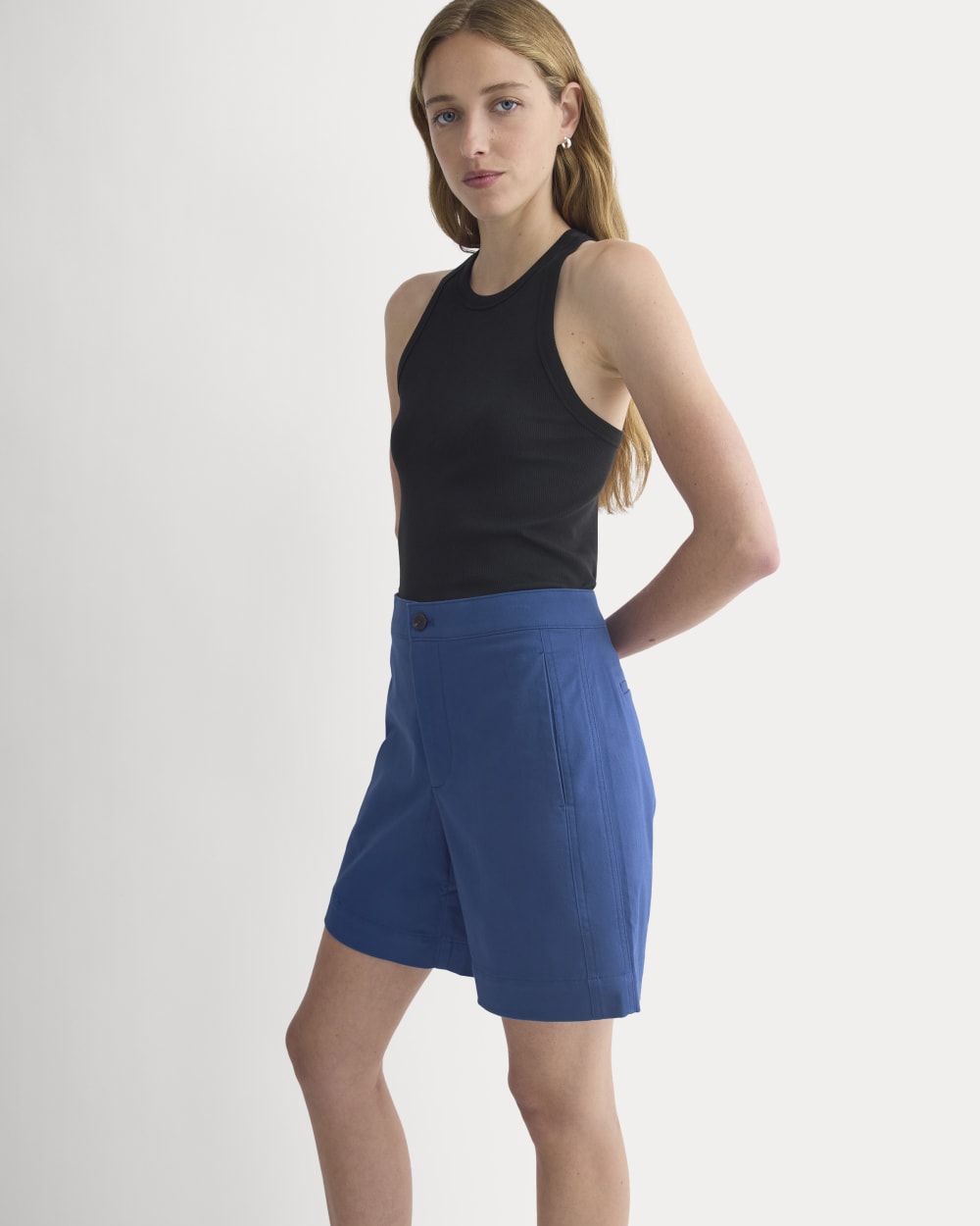 Side-Panel Tailored Short in Estate Blue — detail view