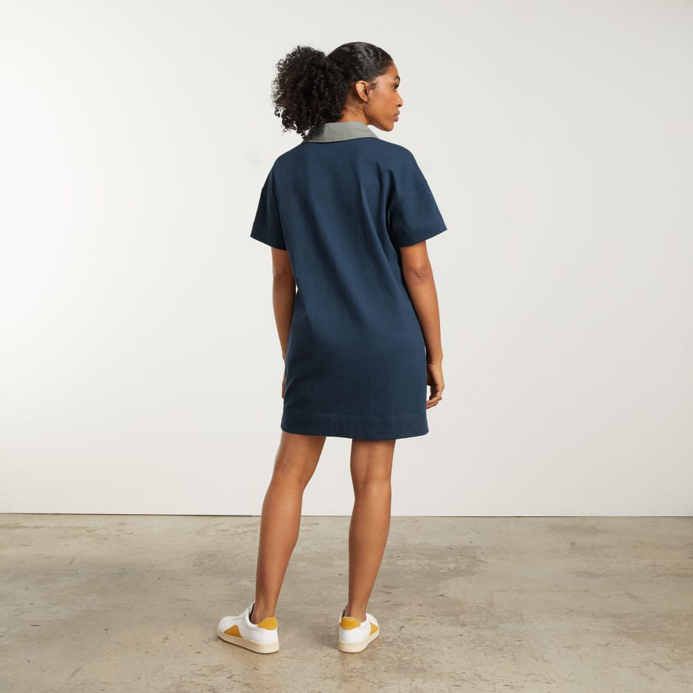 The Organic Cotton Polo Dress in Atlantic — detail view