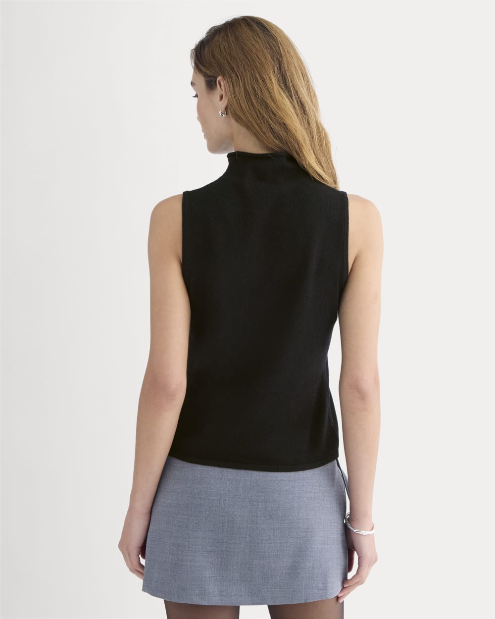 Cashmere Funnel-Neck Tank in Black — detail view