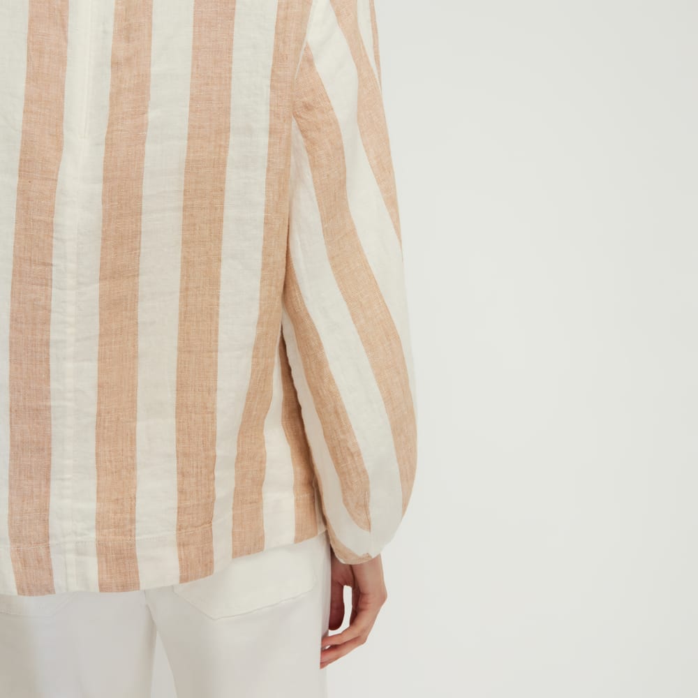 The Linen Long-Sleeve Top in Bone / Caramel — detail view