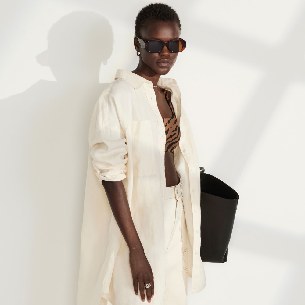 The Way-Long Linen Shirt in Canvas — front view