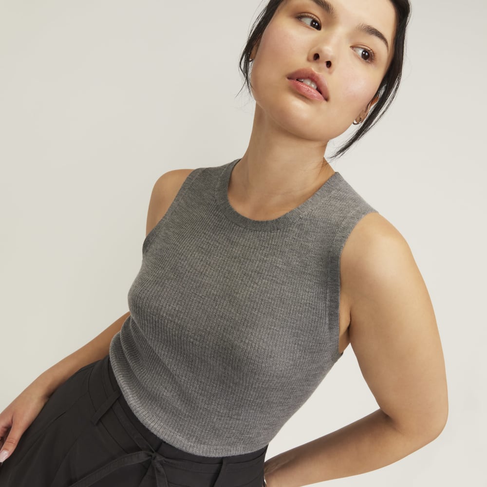 The Tank in Ultrasoft Merino in Heather Mid Grey — detail view