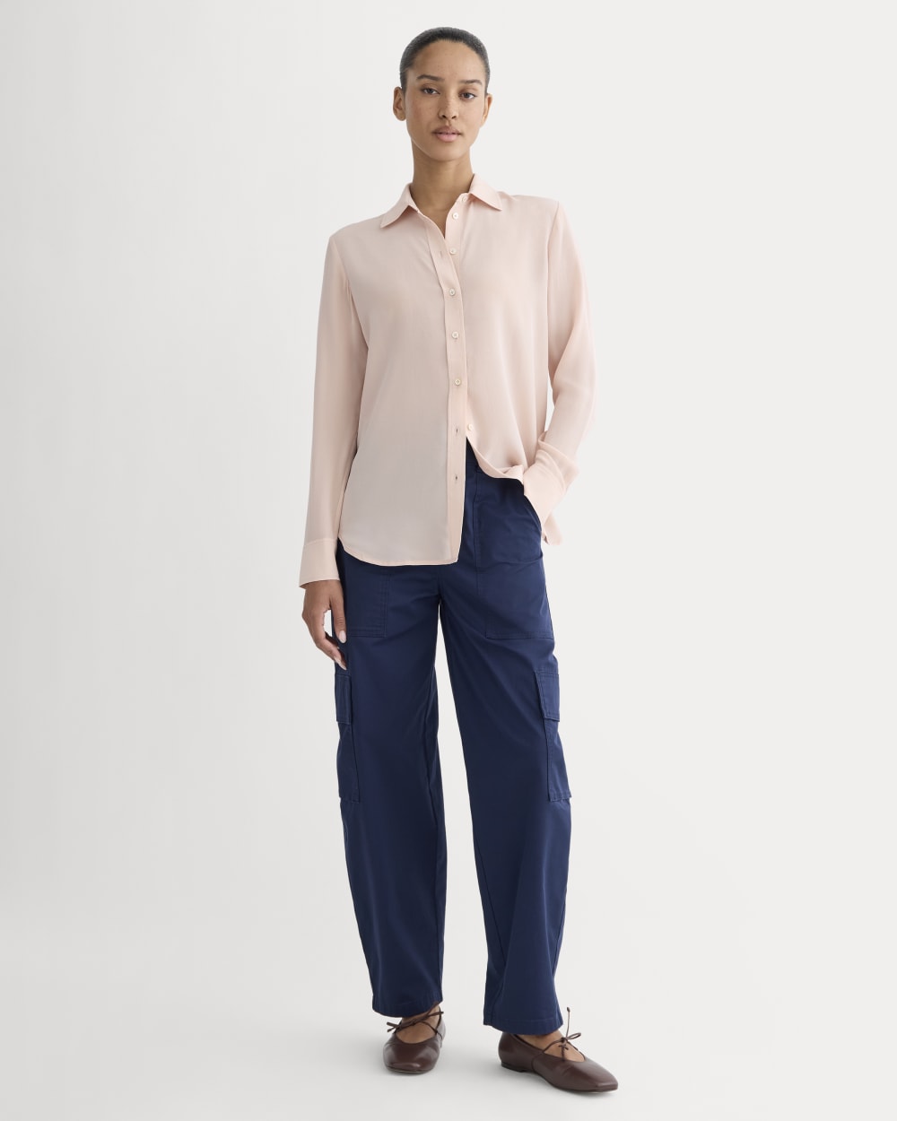 The Must-Have Shirt in Washable Silk in Soft Rose — detail view