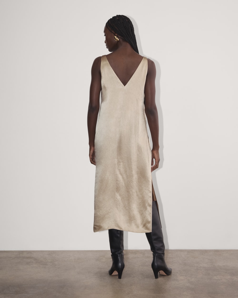 The Satin Slip Dress in Champagne — detail view