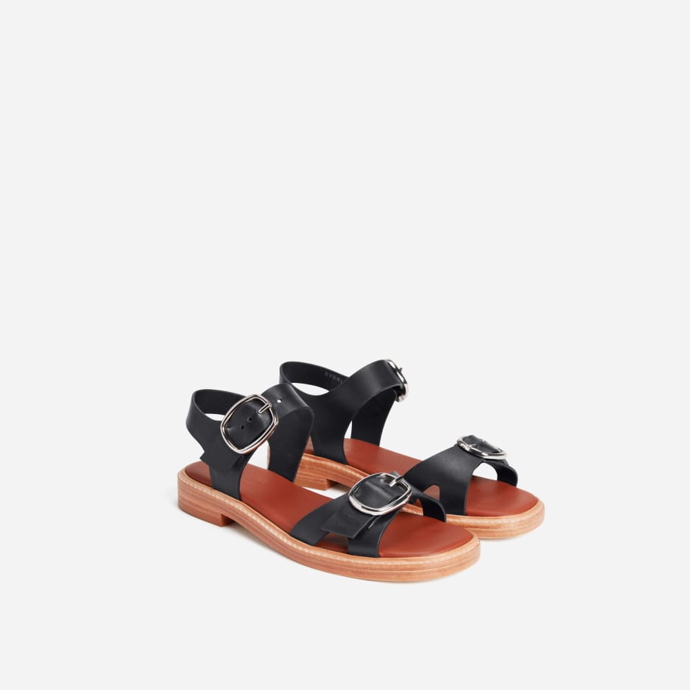 The Twin Buckle Sandal in Black — alternate view