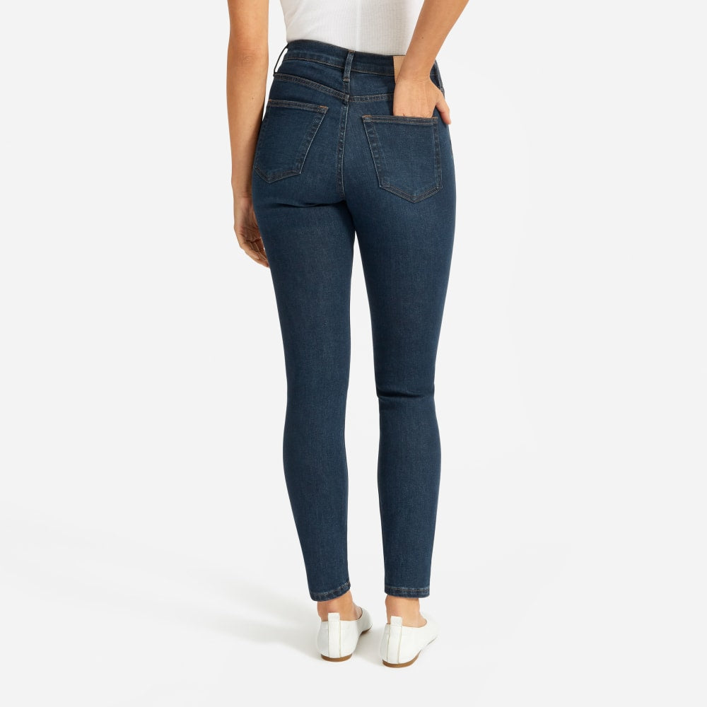 The Authentic Stretch High-Rise Skinny in Deep Indigo — detail view