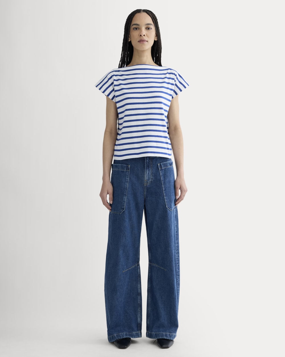 The Oversized Muscle Tee in Bone / Mazarine Blue — detail view