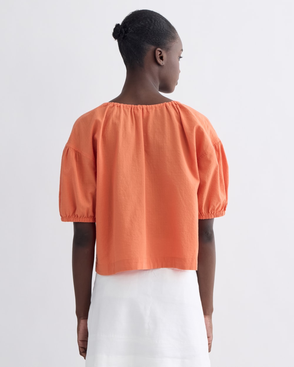 The Gauze Button-Up in Soft Orange — detail view