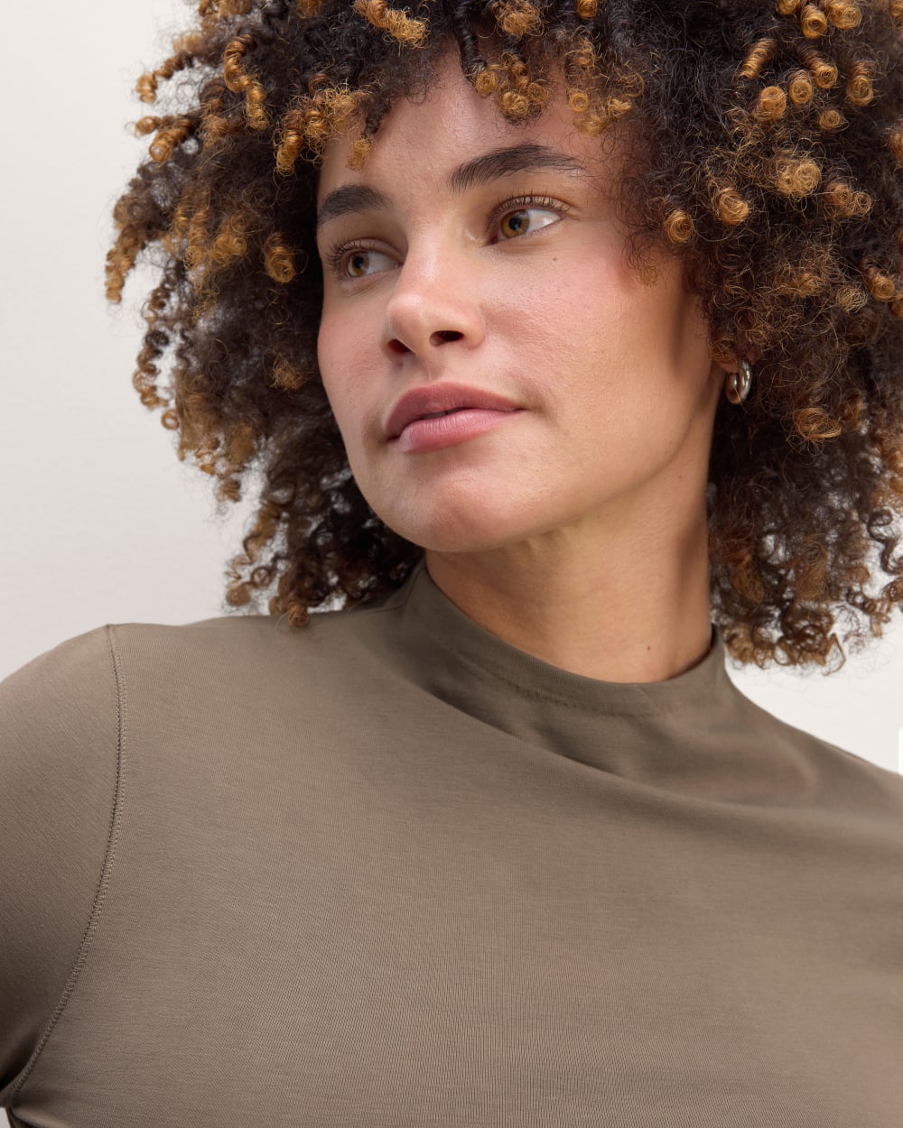 The Form Funnel-Neck Tee in Taupe — detail view