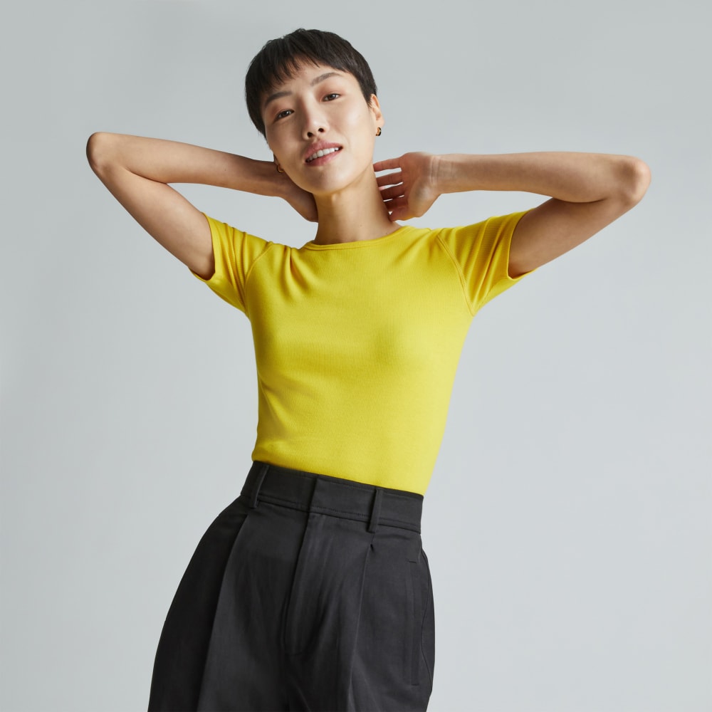 The Pima Micro-Rib Crew Tee in High Visibility Yellow — front view