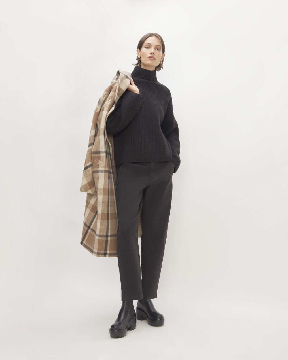 The Felted Merino Funnel-Neck Pullover in Black — alternate view