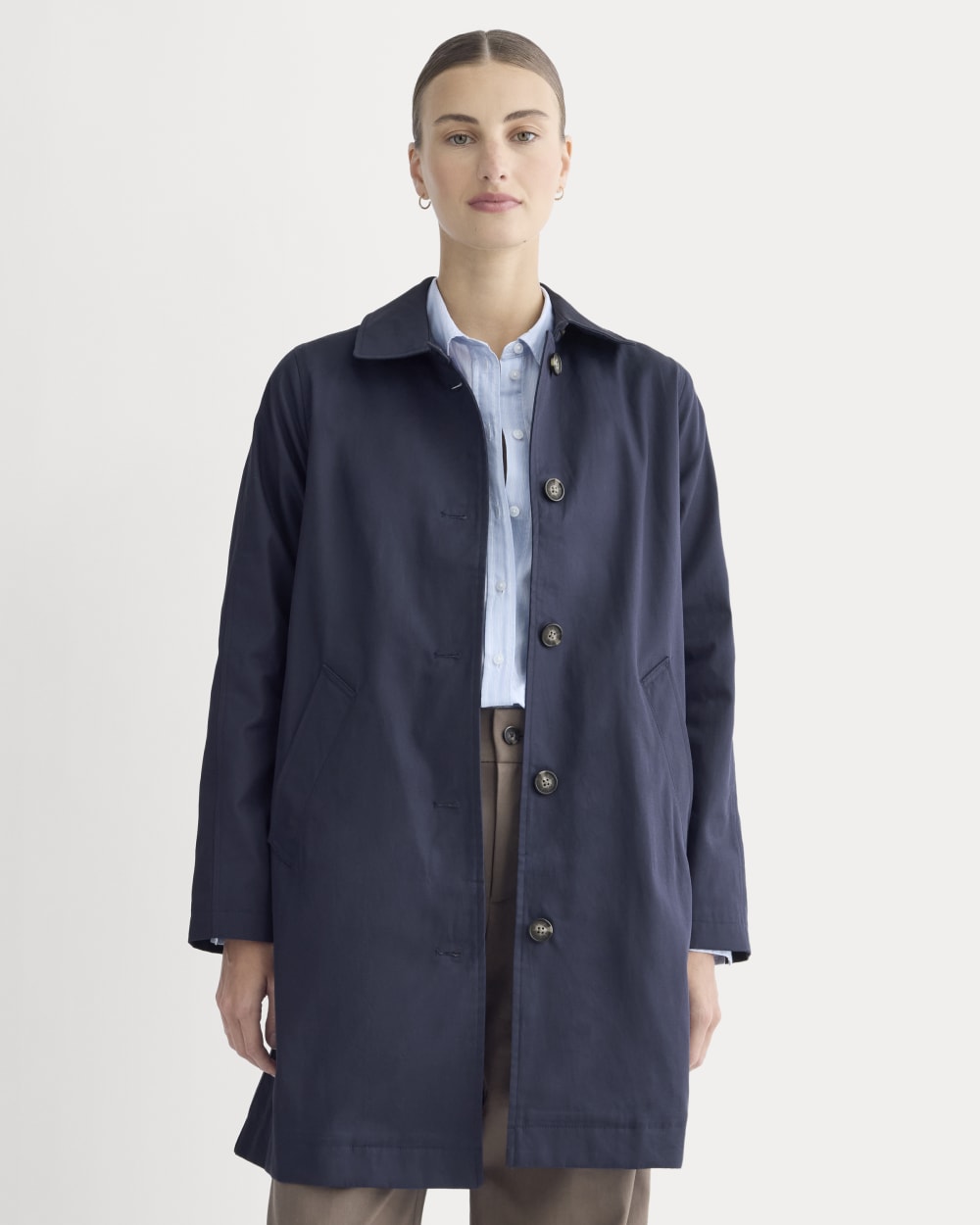 The Mac Coat in Navy — front view