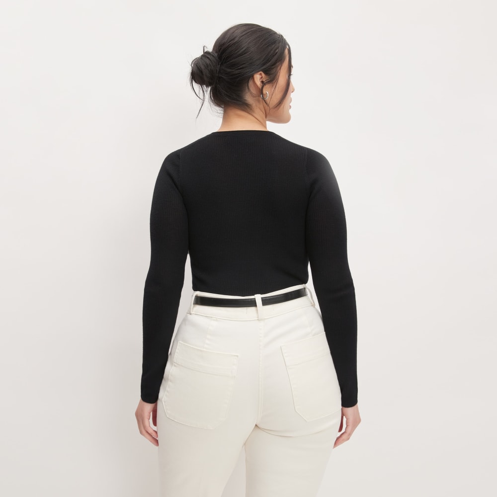 The Long-Sleeve Sweater Tee in Ultrasoft Merino in Black — detail view