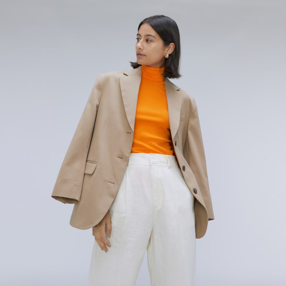 The Luxe Micro-Rib Turtleneck in Turmeric — detail view