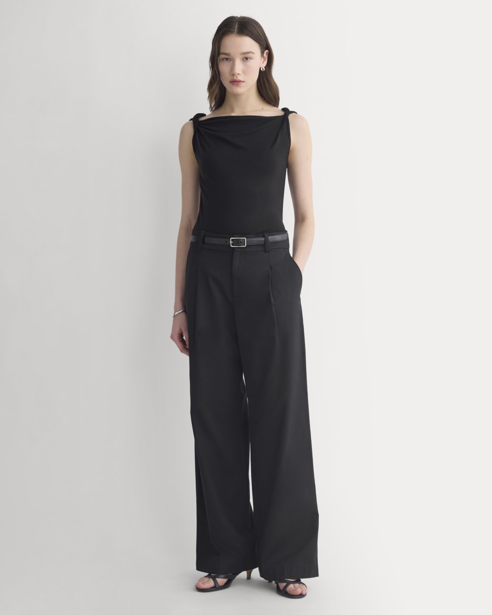 Cowl Neck Twist Tank in Butterluxe in Black — detail view