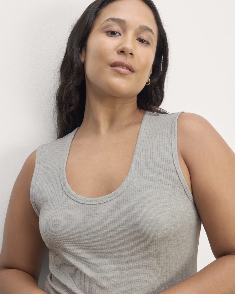 The Shimmy Tank in Heathered Grey — detail view
