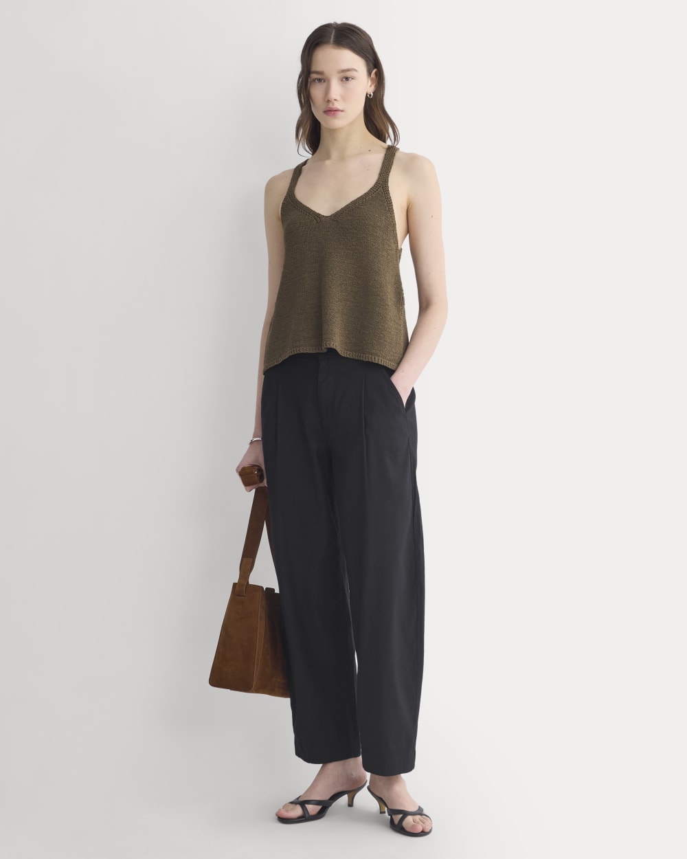 Racerback V-Neck Sweater in Beech — detail view