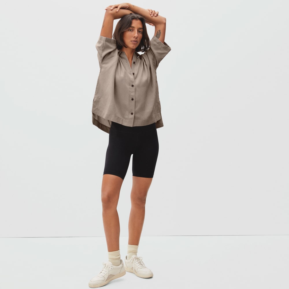 The Drapey Square Shirt in Burnt Sugar — detail view