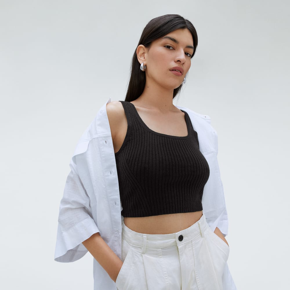 The Cotton-Merino Cami in Black — detail view