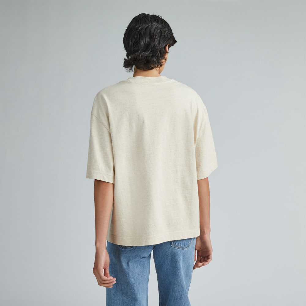The Premium Weight Relaxed Tee in Heathered Cashew — detail view