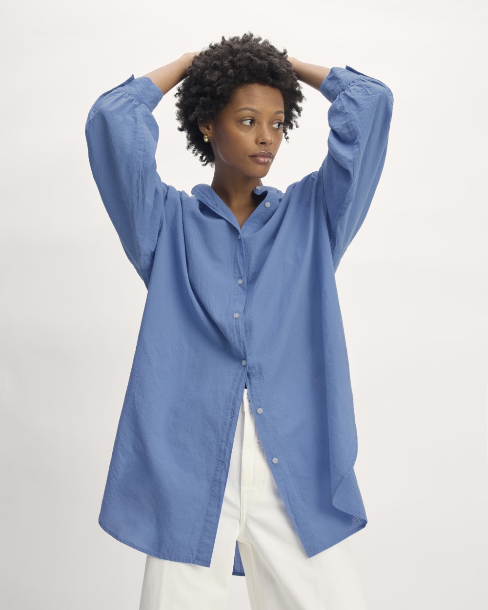 The Gauze Oversized Shirt in Blue Opal — front view