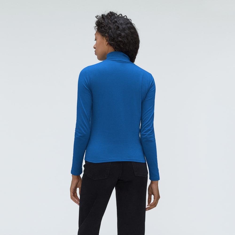 The Organic Cotton Turtleneck in Lapis Blue — detail view