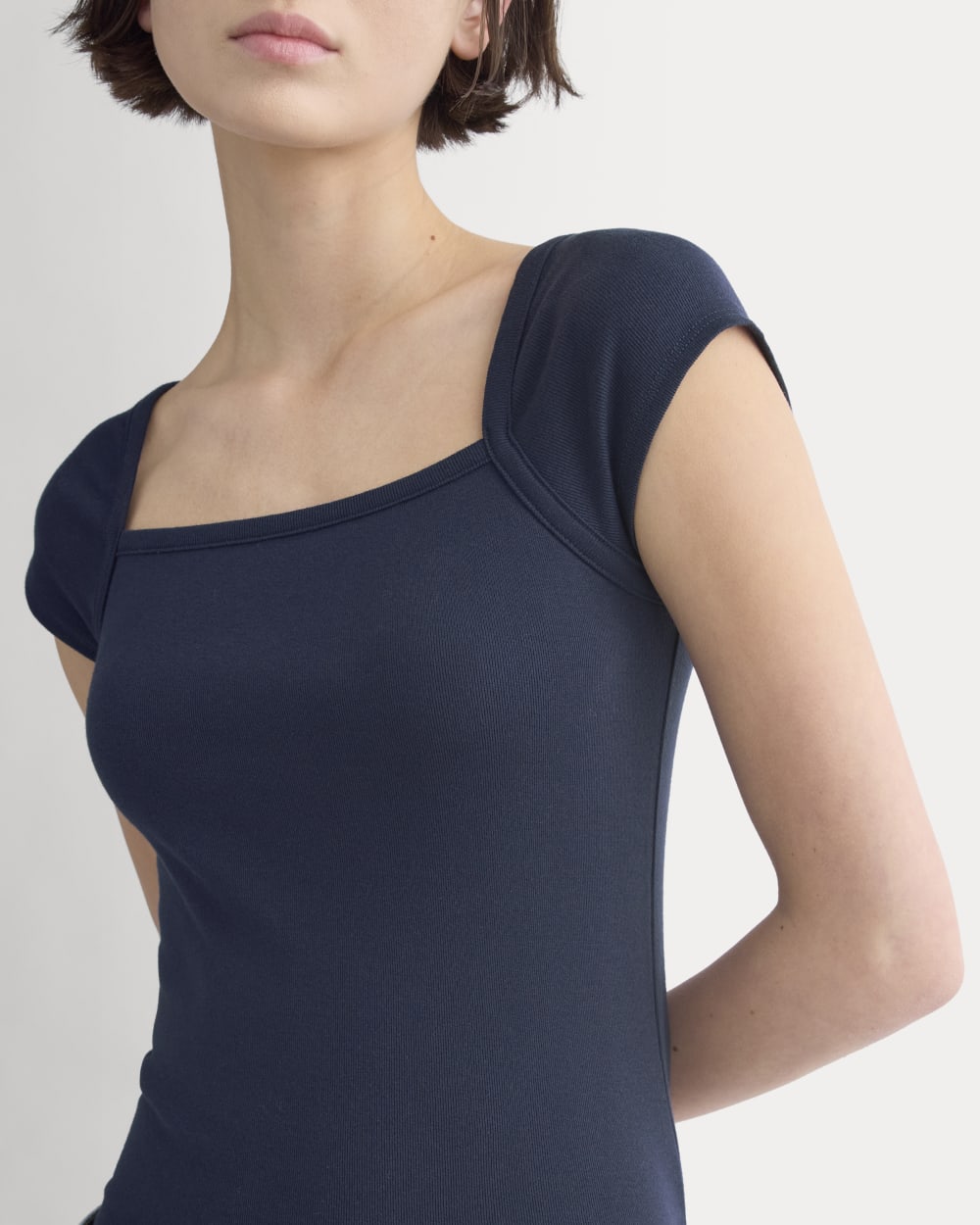RetroSoft Cotton Square-Neck Tee in Navy — detail view