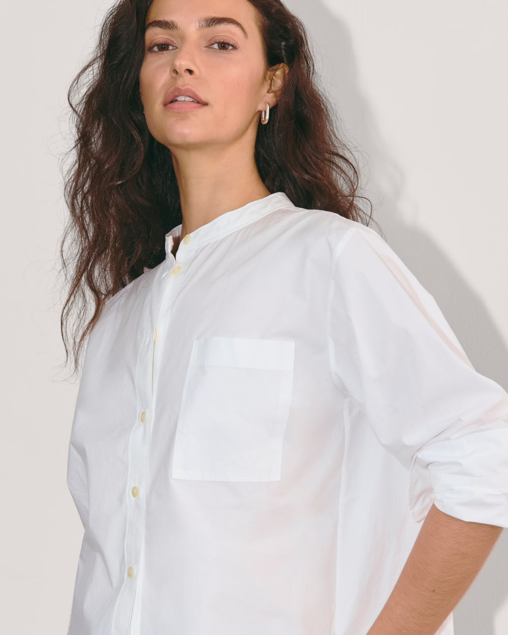 The Oversized Shirt in Ultrasoft Cotton in White — detail view