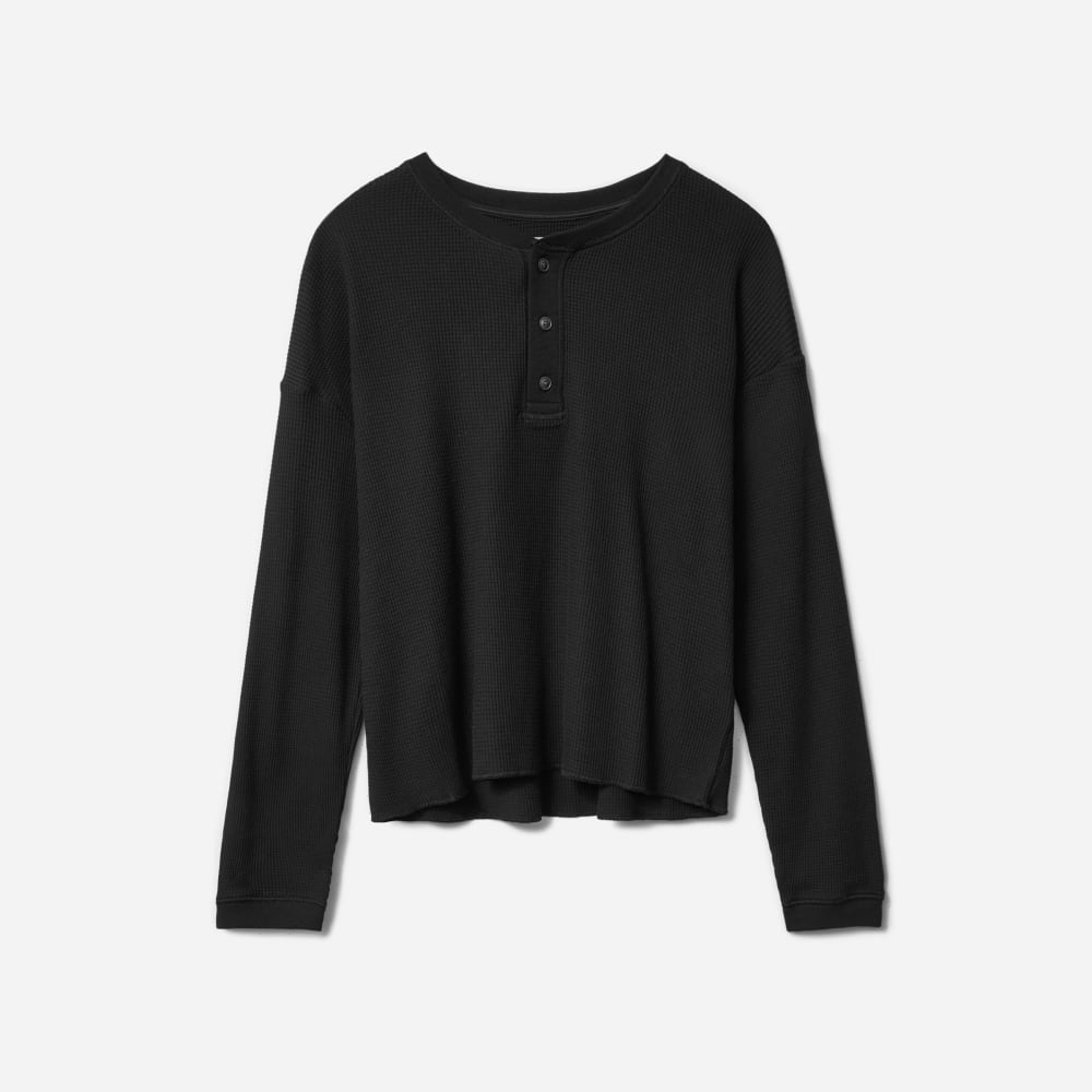 The Organic Cotton Waffle Henley in Black — alternate view