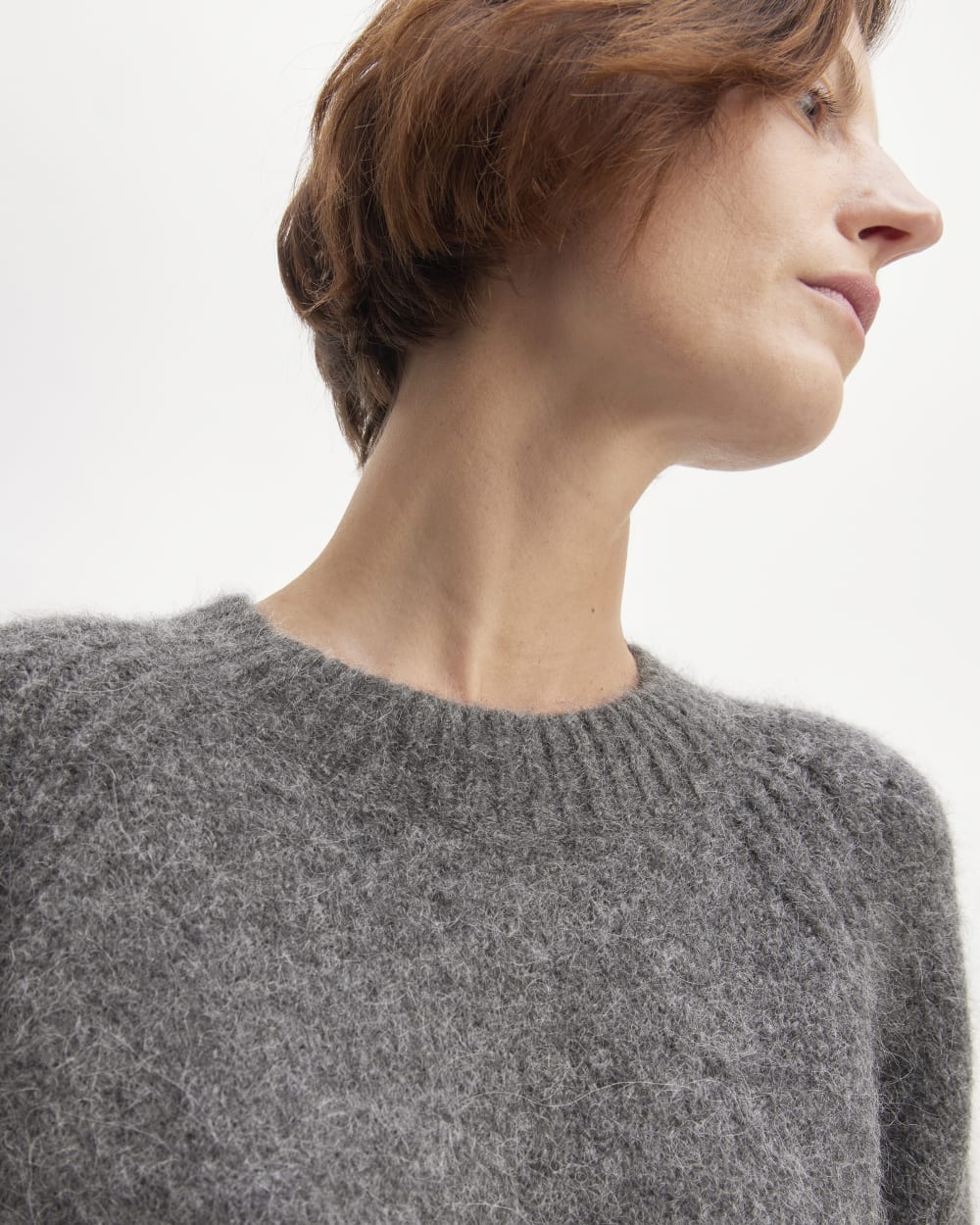 The SuperFuzz Alpaca Crew in Dark Charcoal — detail view