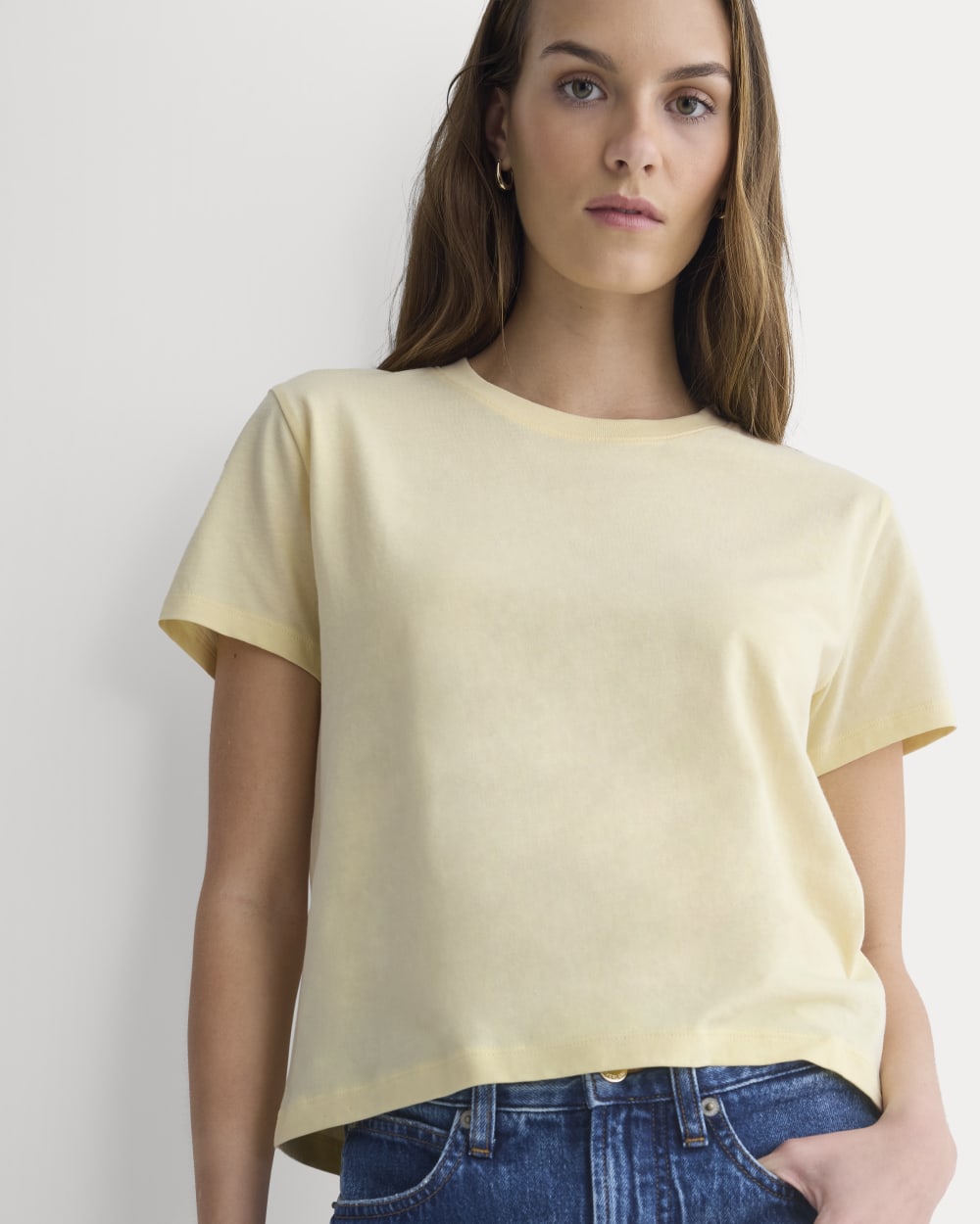 The Box-Cut Tee in Essential Cotton in Double Cream — detail view