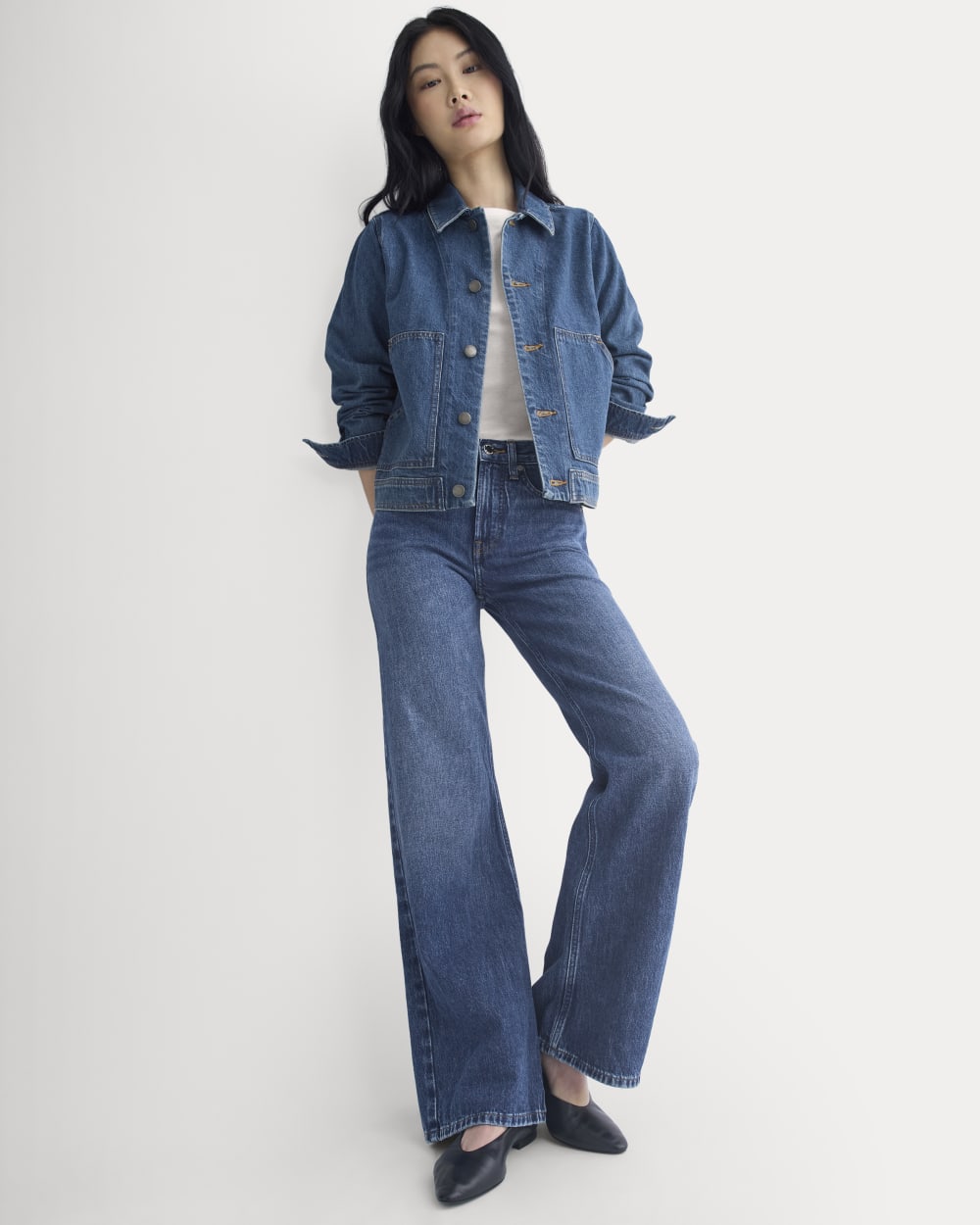 Denim Chore Jacket in Mid Indigo — detail view