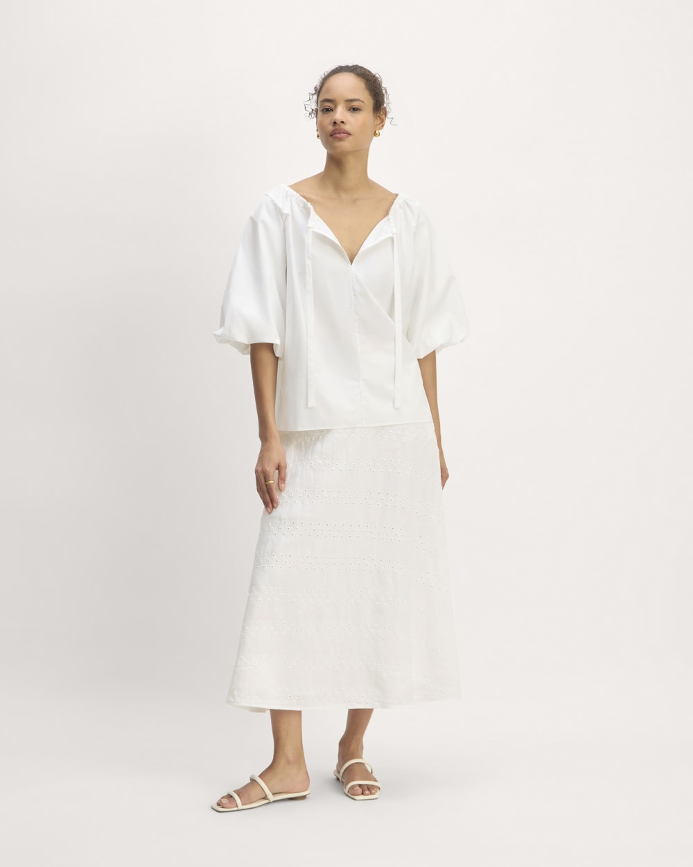 The Supima® Puff-Sleeve Top in White — detail view