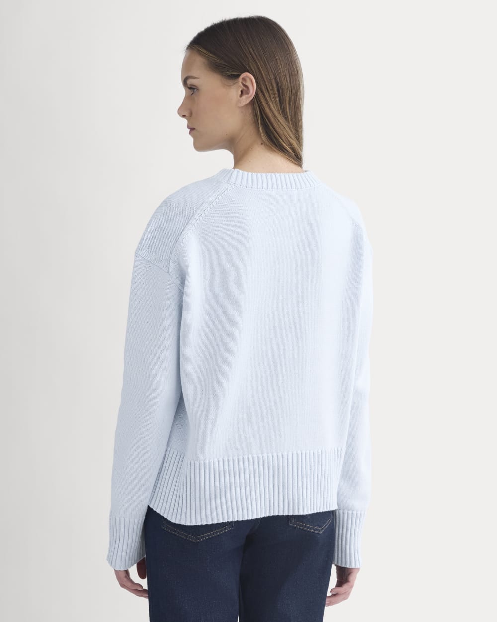 The Boxy Sweater in Everyday Cotton in Skywriting — detail view