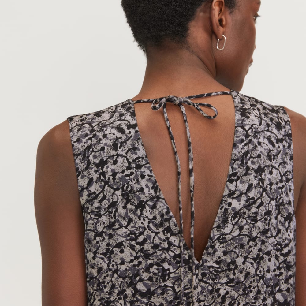The Satin V-Neck Maxi Dress in Splatter — detail view