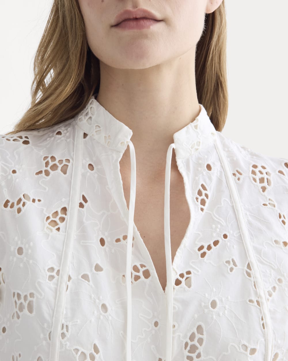 The Eyelet Midi Dress in Bone — detail view