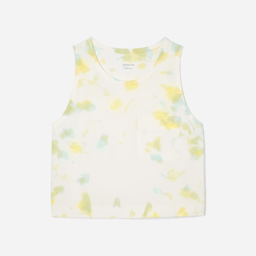 The Premium Weight Cropped Pocket Tank in Seafoam Tie Dye — front view