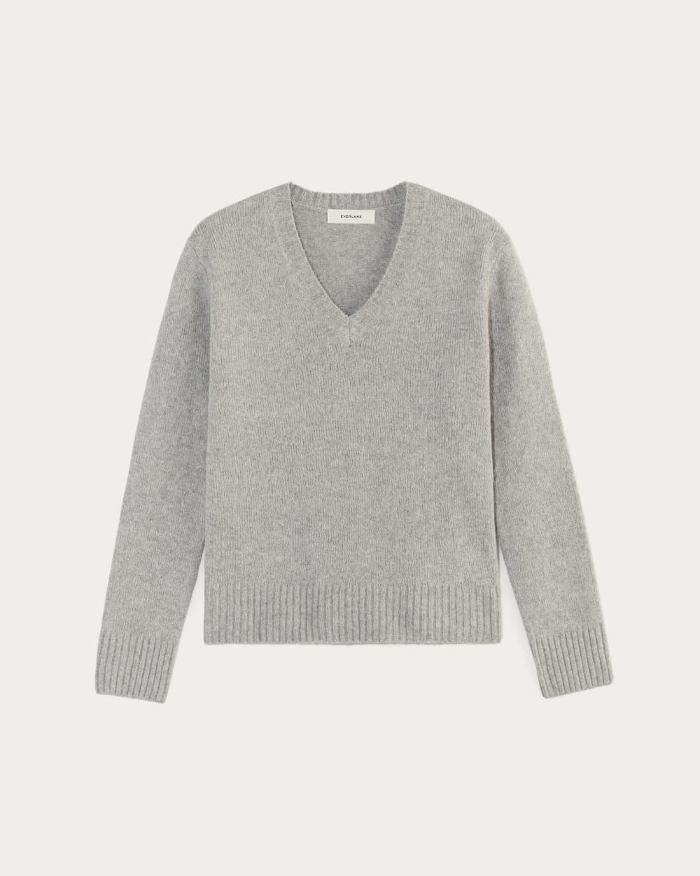 The V-Neck Sweater in Plush Cotton in Heathered Grey — alternate view