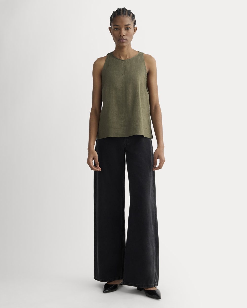 The Linen High-Neck Tank in Kalamata — detail view