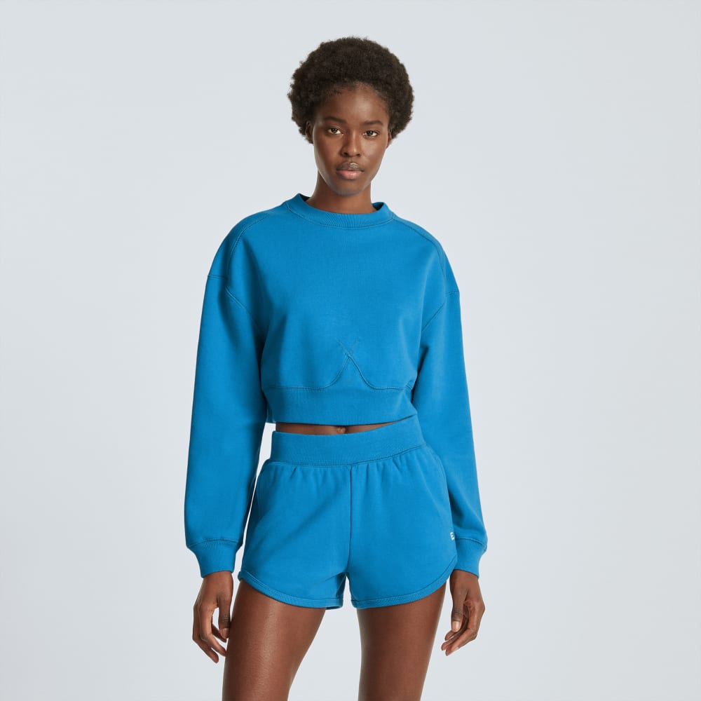The Organic Cotton Cropped Crew in Horizon Blue — alternate view