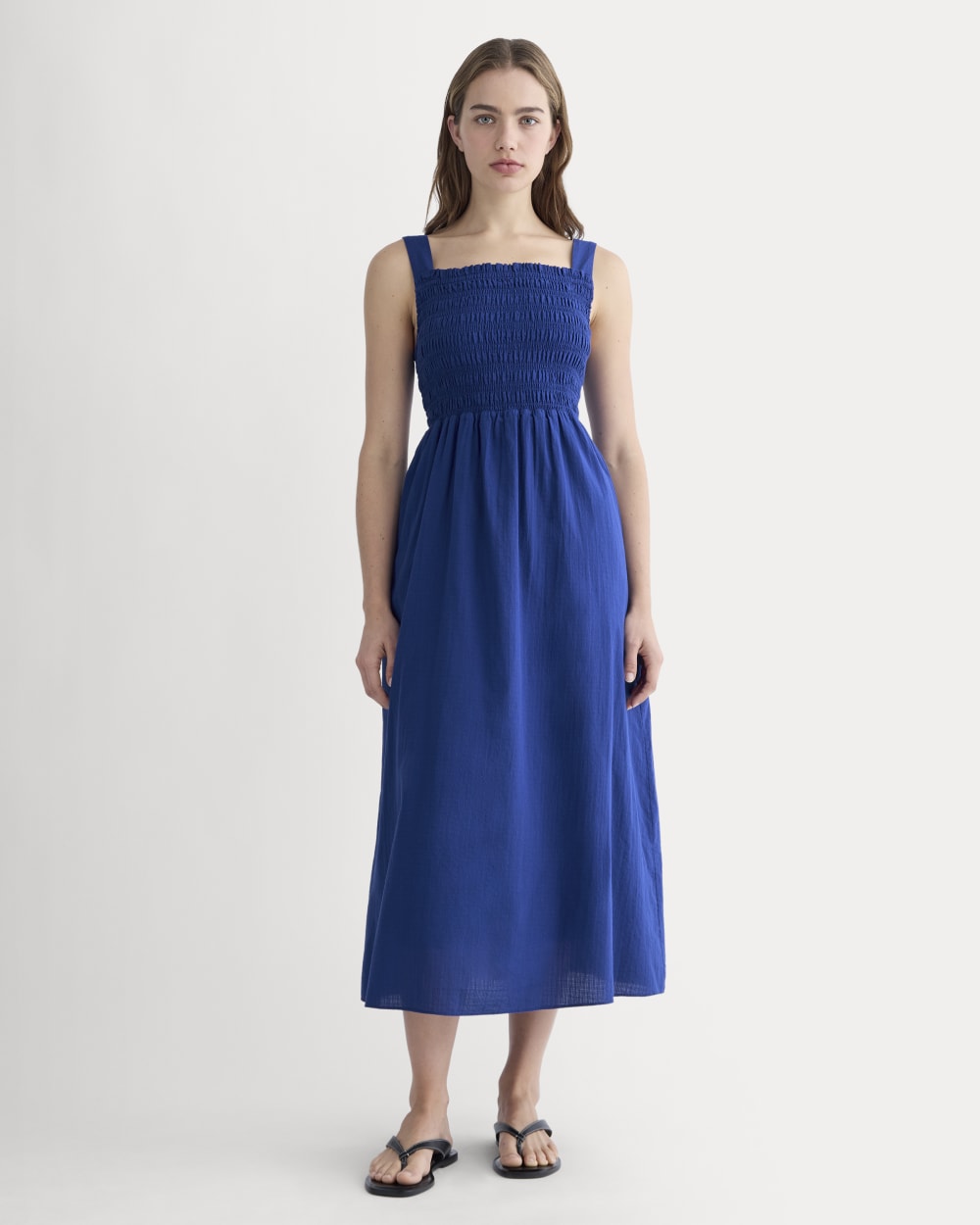 The Gauze Smock Dress in Mazarine Blue — front view