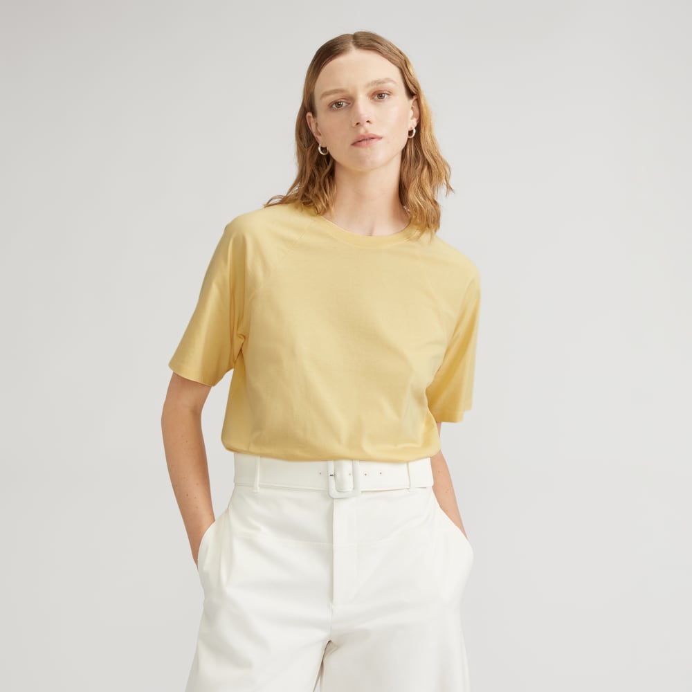 The Organic Cotton Raglan Tee in Pale Yellow — front view