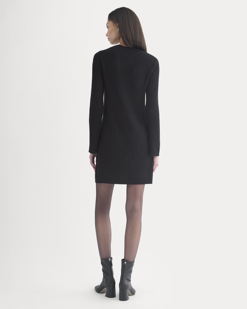 Cashmere Long-Sleeve Mini Dress in Black — detail view