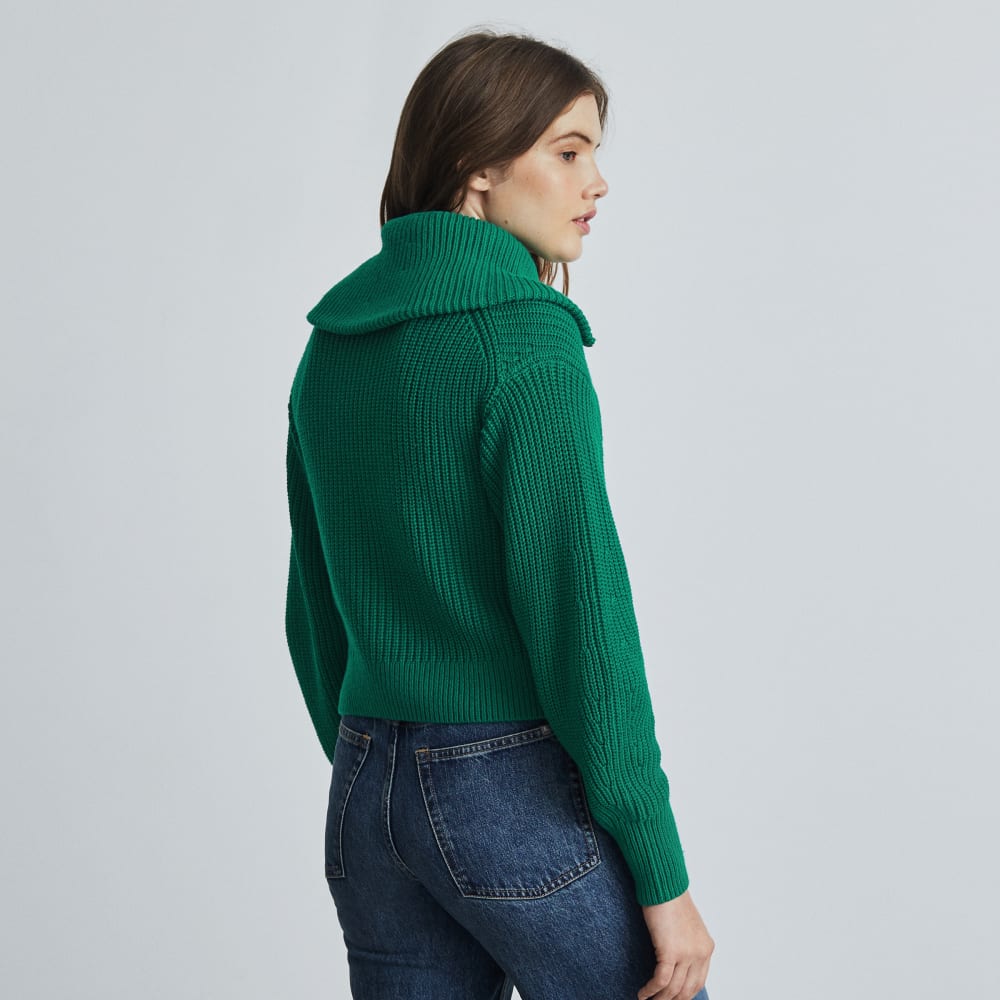 The Chunky Cardigan in Ultramarine Green — detail view