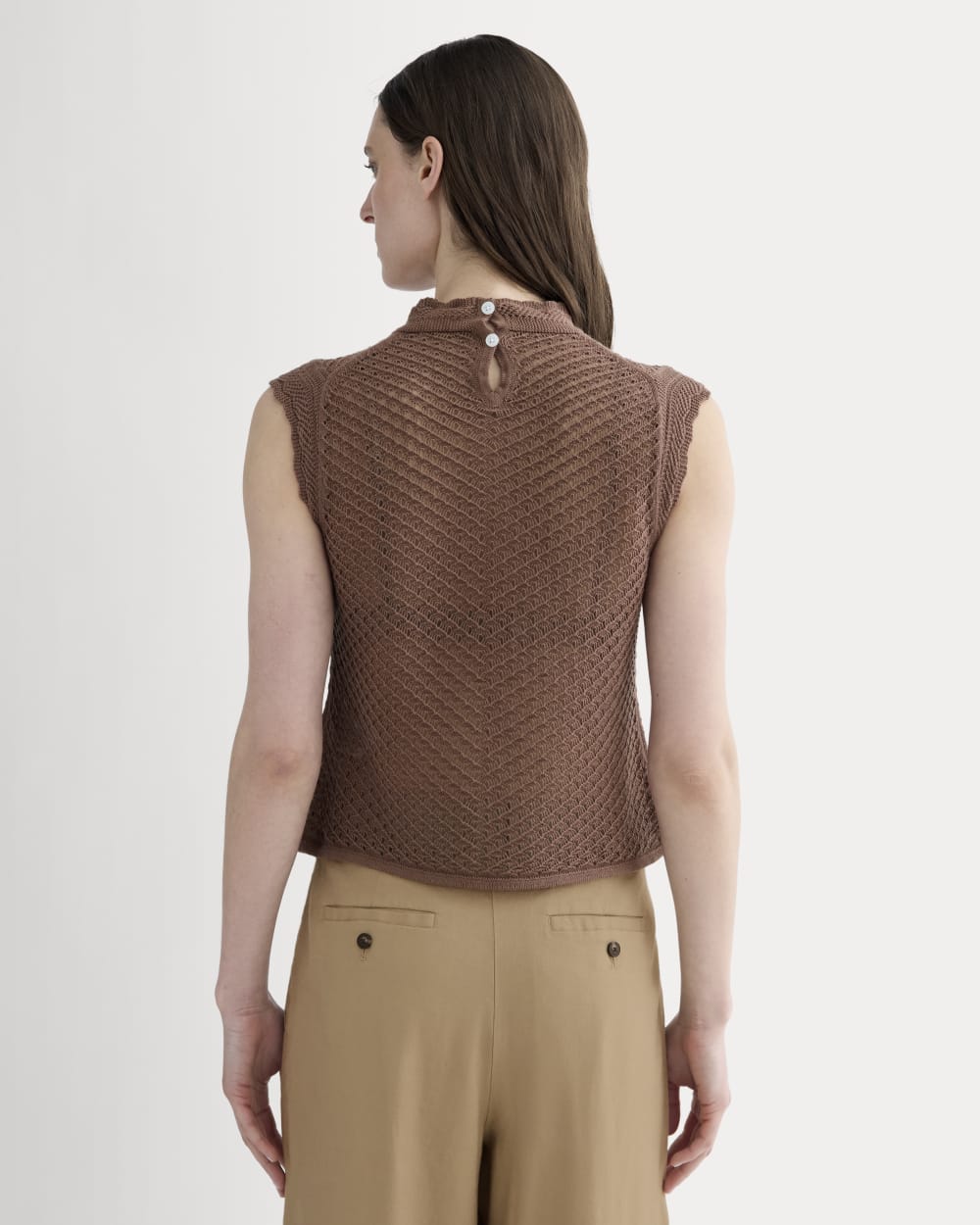 The Lace Knit Tank in Mocha — detail view
