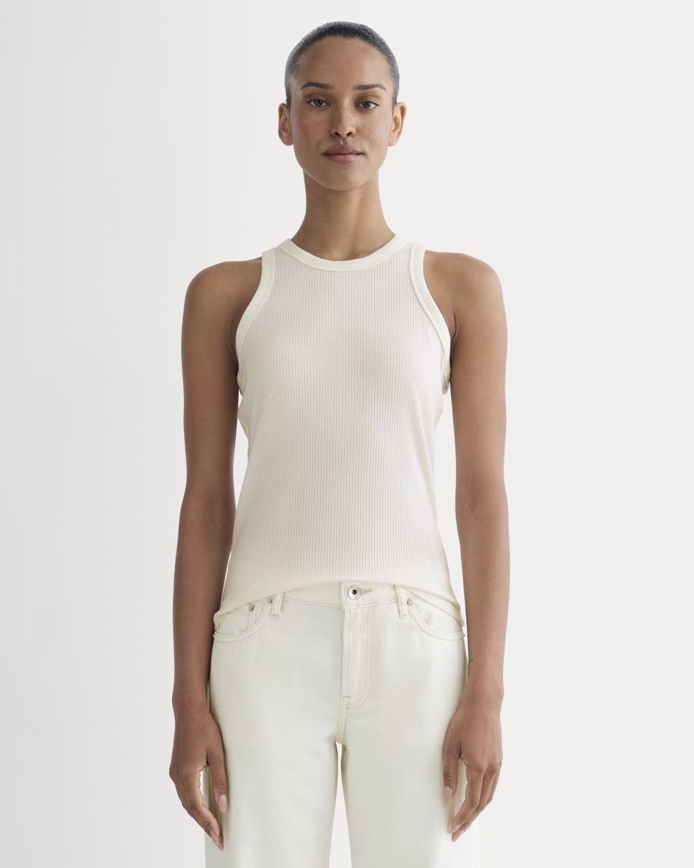 The Shimmy Cutaway Tank in Bone — front view