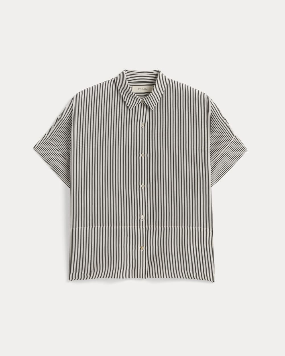 The Boxy Shirt in Washable Silk in Black Micro Stripe — alternate view