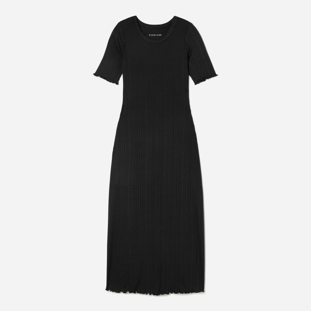 The Open Back Rib Dress in Black — front view
